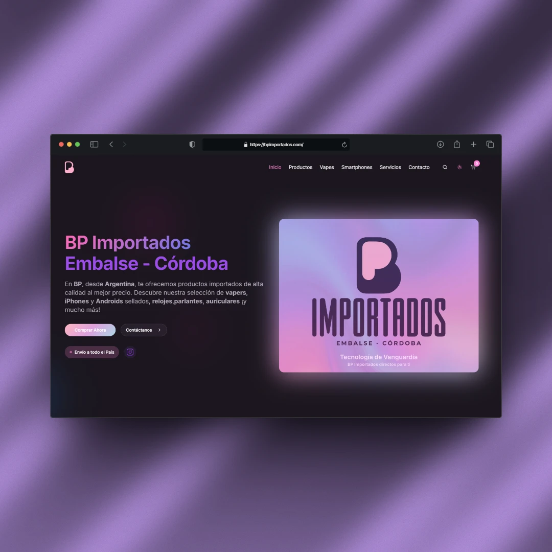 BP Importados - Vista Principal modo oscuro